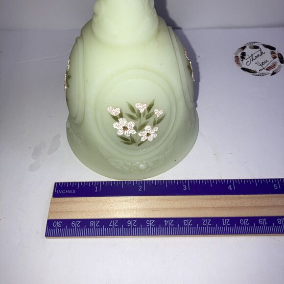 Fenton Hand Painted Custard Glass Medallion Bell Signed - Picture 4 of 5